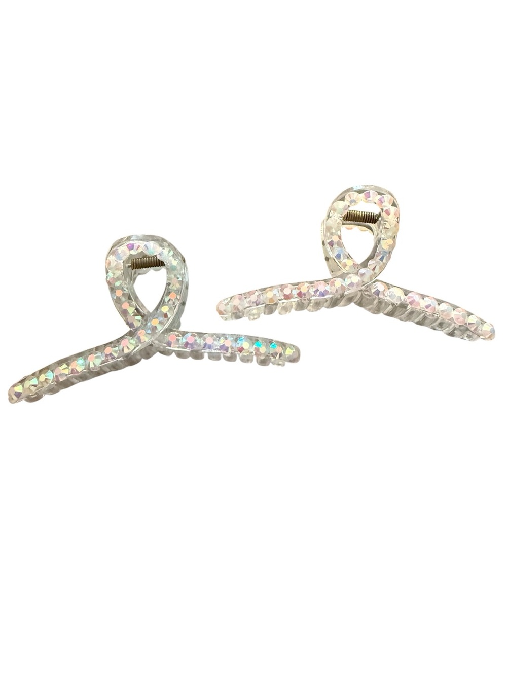 Dolls Kill Iridescent Rhinestone Hair claw Clips - White set of 2